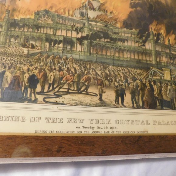 Vintage Currier and Ives Burning of New York Crystal Palace Art Plaque - Picture 4 of 9